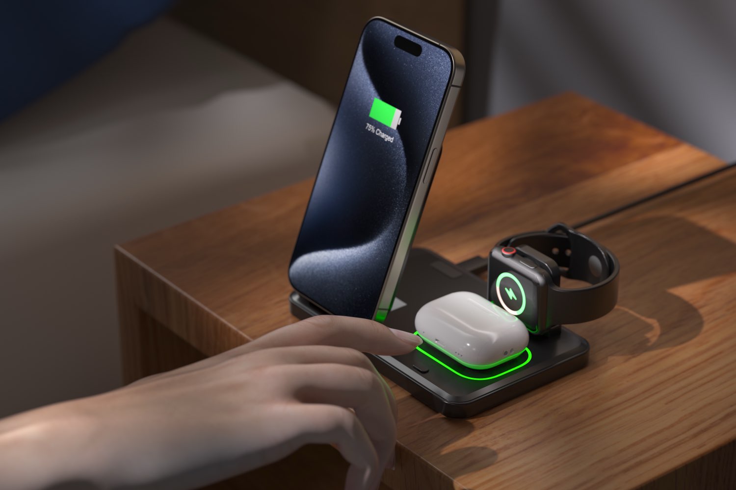 3-in-1 Wireless Charger - Professional Product Rendering in China