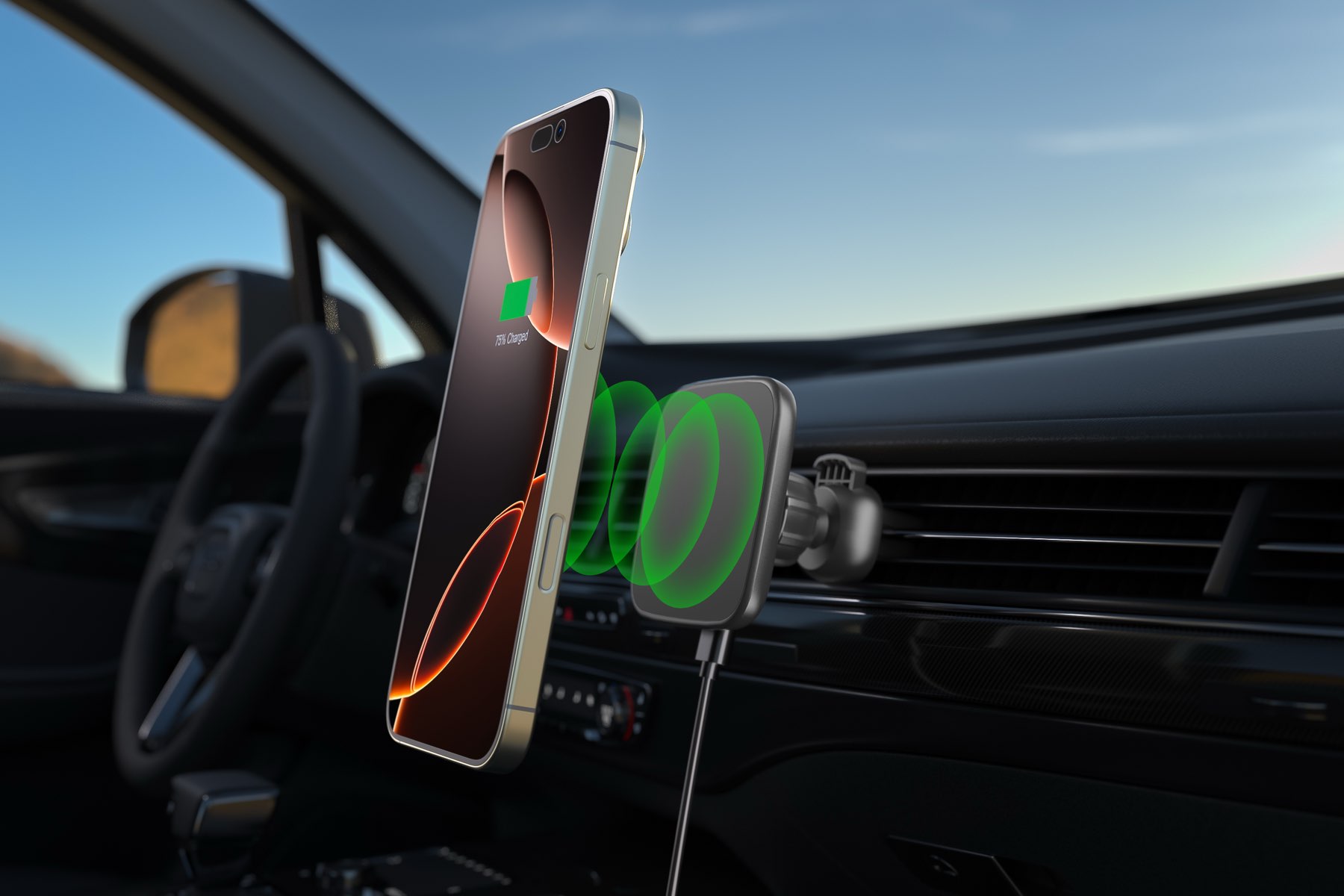 Car Wireless Charging Phone Holder - In Car Display