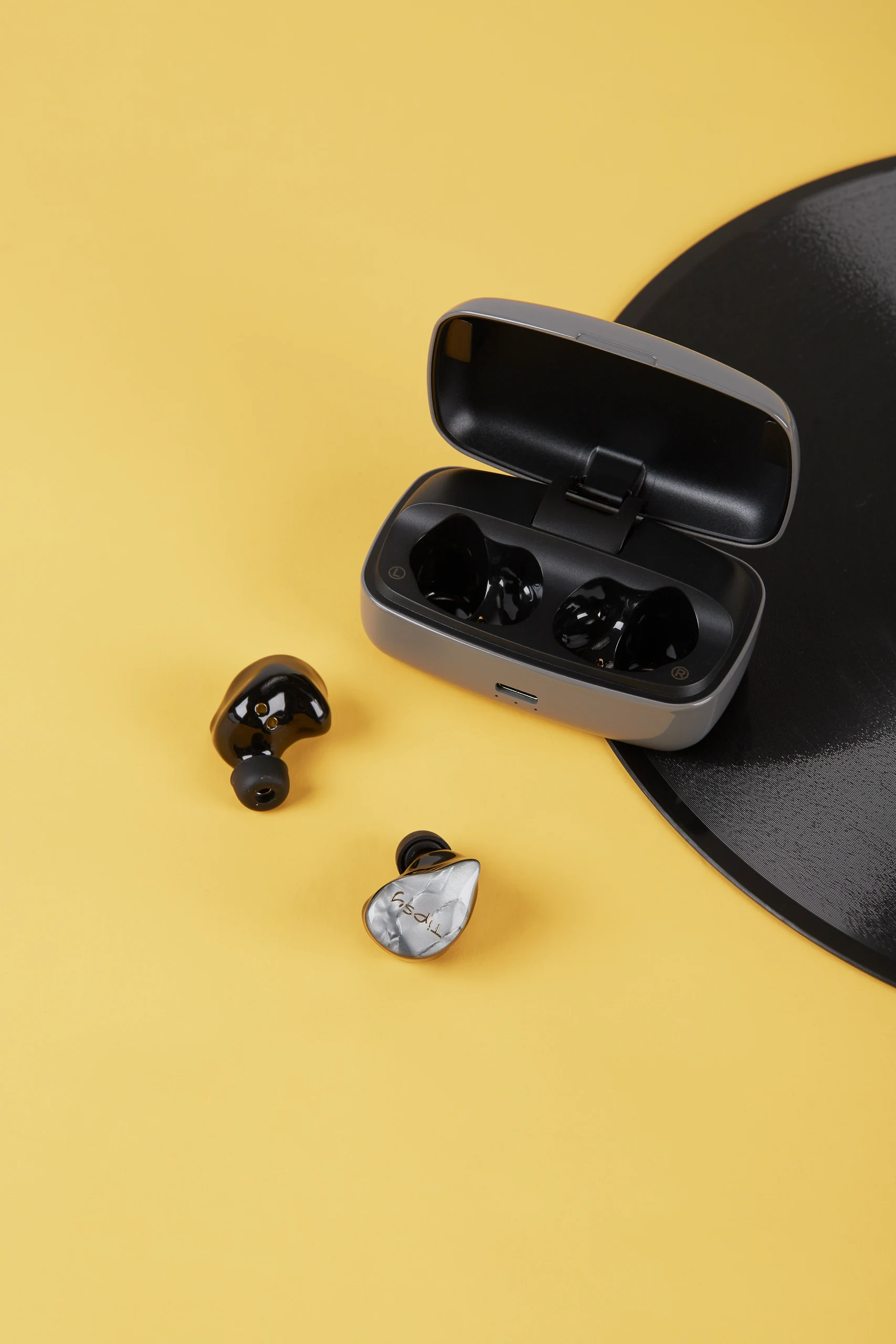 Wireless Earbuds in Colorful Still Life